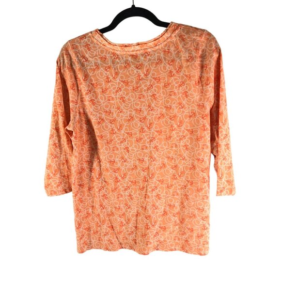 Coral Bay Womens Orange Anchor Print V-Neck 3/4 Sleeve Top L - Picture 2 of 4